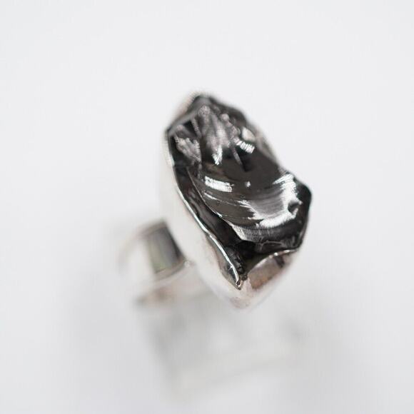 Natural Shungite Ring 925 Sterling Silver Freeform Bezel set Handmade Ring 7 - Picture 2 of 14